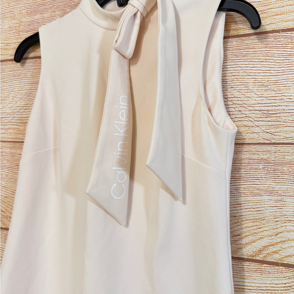 Calvin Klein Neck Bow‎ Logo Sheath Sleeveless Dress Size 2